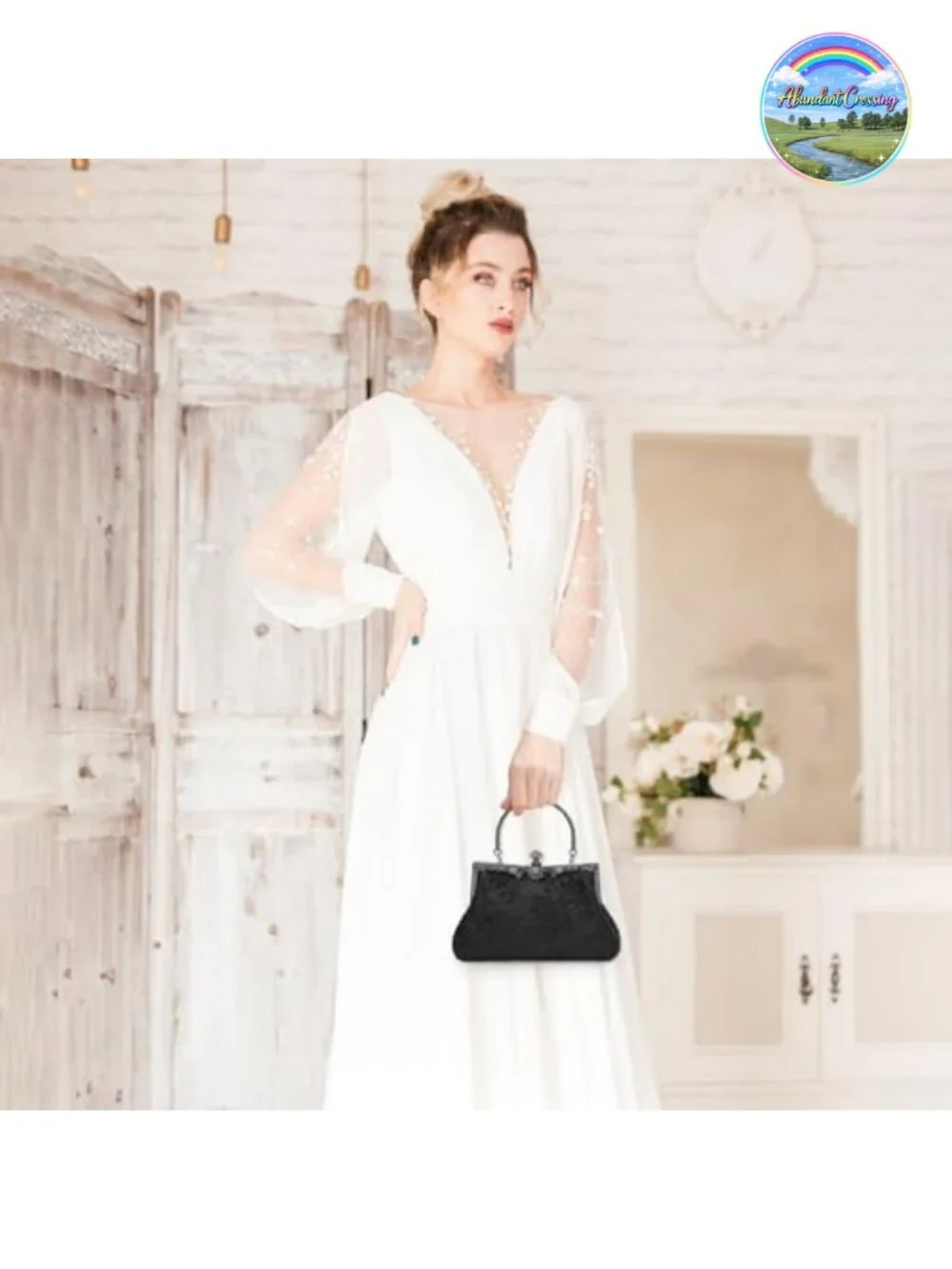 Vintage Lace Floral Evening Clutch with Detachable Chain